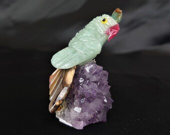 Gemstone bird sculpture in coloured crystal from Brazil, healing gemstone hand carved, ideal present, stunning detail, truly individual