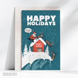 Cartes pour les Fêtes instructeur Père Noël CFI et école de pilotage des rennes | Cadeaux des Fêtes dans l'aviation | Cartes de Noël | 5 x 7 | Avion |Carte de voyage