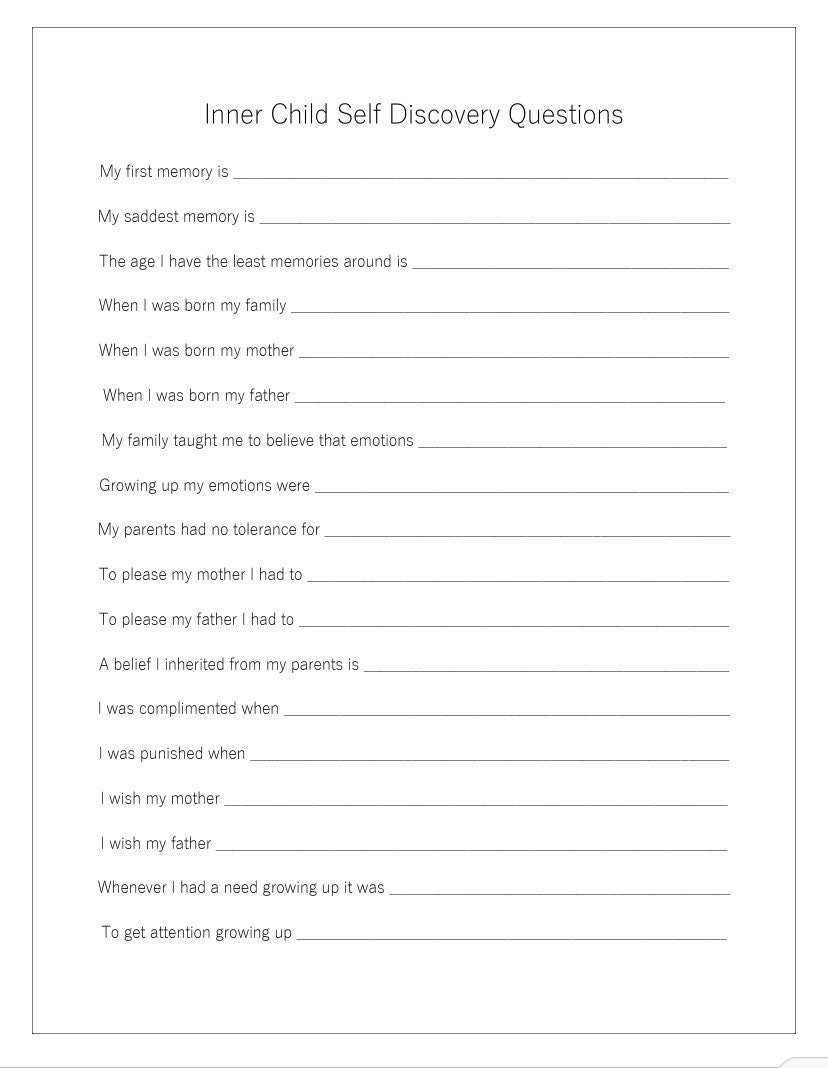 Inner Child Self Discovery Questions - Etsy