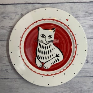 Сute cat / Handpainted dinner plate image 1
