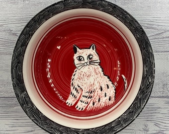 Сute kitten / Handpainted deep plate