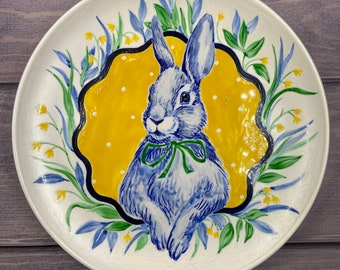 Portrait of bunny / yellow /  Handpainted dinner plates