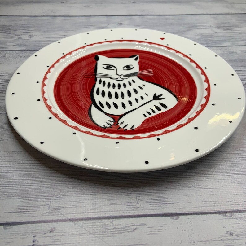 Сute cat / Handpainted dinner plate image 3