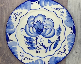 Blue flowers series / ornament 10 / Handpainted dinner plate