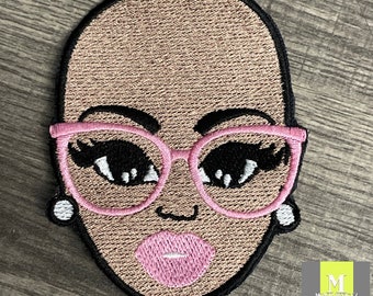Breast Cancer Awareness Beautiful Lady Patch Pink, Lady With Glasses Patch, Cancer Awareness Patch, Color of Cancer Awareness Patch