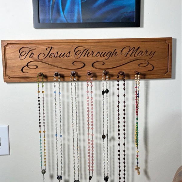 Rosary Holder - To Jesus Through Mary - Cherry 6x24