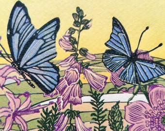 Wild Flowers - Miniature Original Limited Edition Linoprint - 9 Layer Reduction Print - Mounted