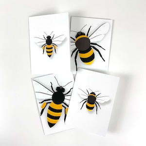 Set of 4 Bee Illustration Greeting Cards, Note Cards, Honey Bee, Bumble Bee, Vivid Honey Bee, Vivid Bumble Bee
