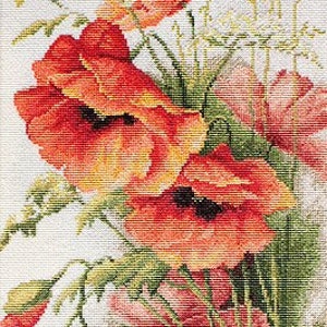 Counted Cross Stitch Kit, Luca-S, Red Poppies, B213, 18 Count Aida, 20cm x 33cm