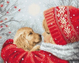 Counted Cross Stitch Kit, LetiStitch, Christmas Hugs, 16 Count Aida, 27cm x 23cm