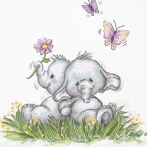 Counted Cross Stitch Kit, Luca-S, Elephant Couple, B1184, 16 Count Aida, 19cm x 19cm