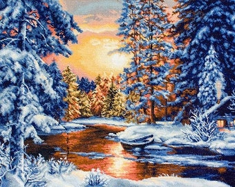 Counted Cross Stitch Kit, Luca-S, Winter Landscape, B477, 18 Count Aida