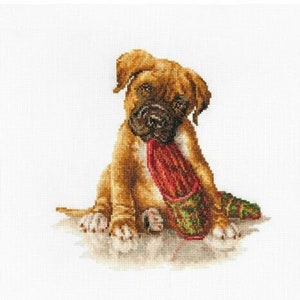 Counted Cross Stitch Kit, Luca-S, Boxer, B2338, 18 Count Aida, 18cm x 18cm