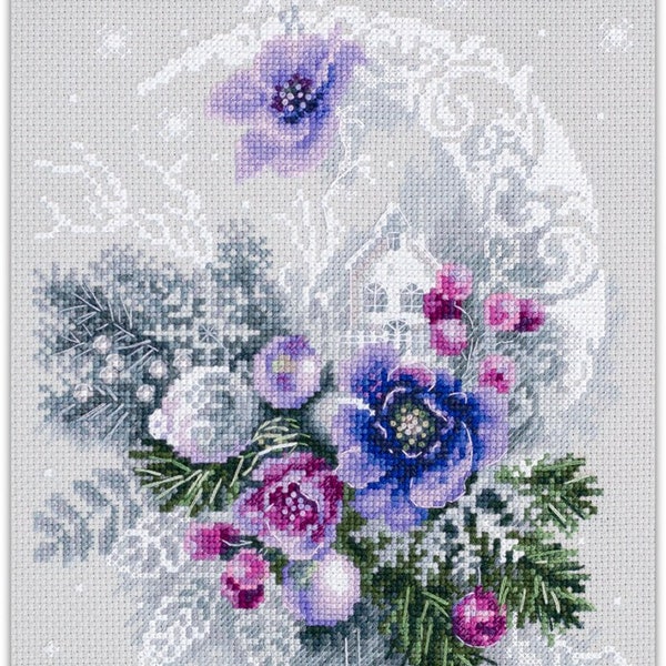 Counted Cross Stitch Kit, Magic Needle, Cosy Frosty Evening, 14 Count Aida, 18cm x 27cm