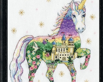 Counted Cross Stitch Kit, Design Works, Scenic Unicorn, 3374, 14 Count Aida,  20cm x 26cm