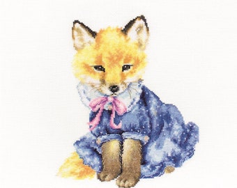 Counted Cross Stitch Kit, Luca-S, Fox In A Dress, 16 Count Aida