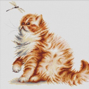 Counted Cross Stitch Kit, Luca-S, Kitten And Dragonfly, B2270, 18 Count Aida, 23cm x 22cm