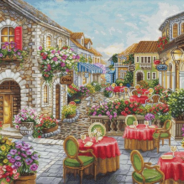 Counted Cross Stitch Kit, Luca-S, Fiori Caffes, BU5080, 16 Count Aida, 52cm x 35cm