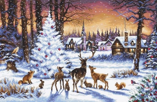 LetiStitch Kreuzstich-Set „Weihnachtsholz“ – Fertig Größe 46x30 Cm, Inkl. Stoff, Garn, Nadel & Anleitung