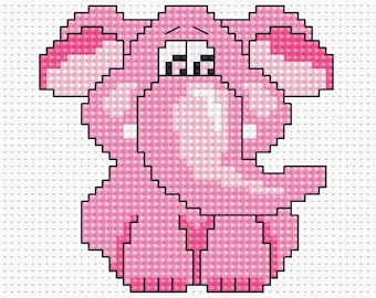Counted Cross Stitch Kit, Luca-S, Pink Elephant, Beginners Kit, 14 Count Aida, 7.5cm x 7.5cm