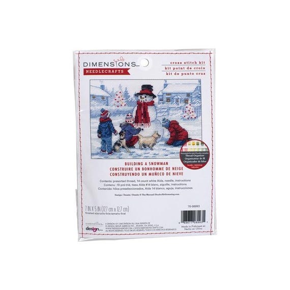 Kit Point De Croix Dimensions 'Rassemblement Bonhomme De Neige' - Tissu Aïda #18 - Fils Inclus