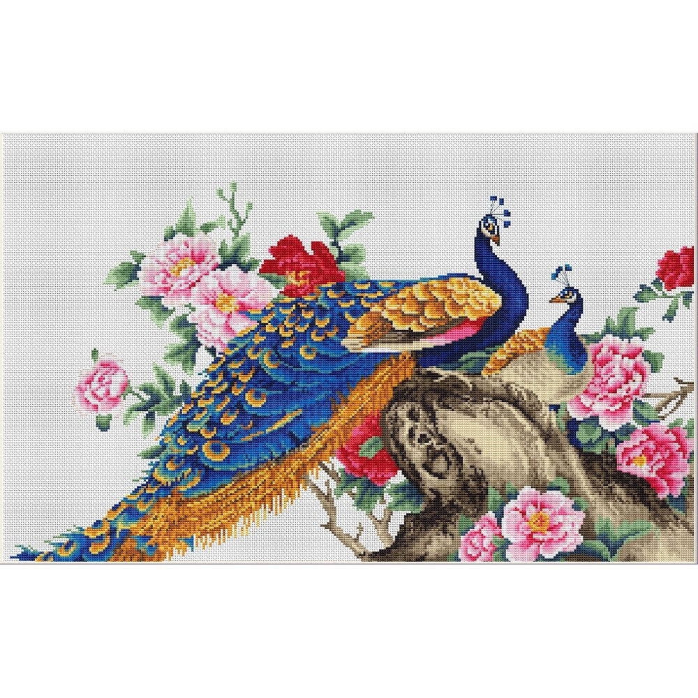 Counted Cross Stitch Kit, Lucas, Peacocks, B460, 18 Count Aida, 43cm X