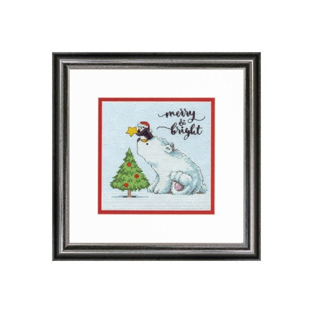 Counted Cross Stitch Kit, Dimensions, Merry and Bright Bear, 14 Count Aida, 15.2cm X 15.2cm Etsy