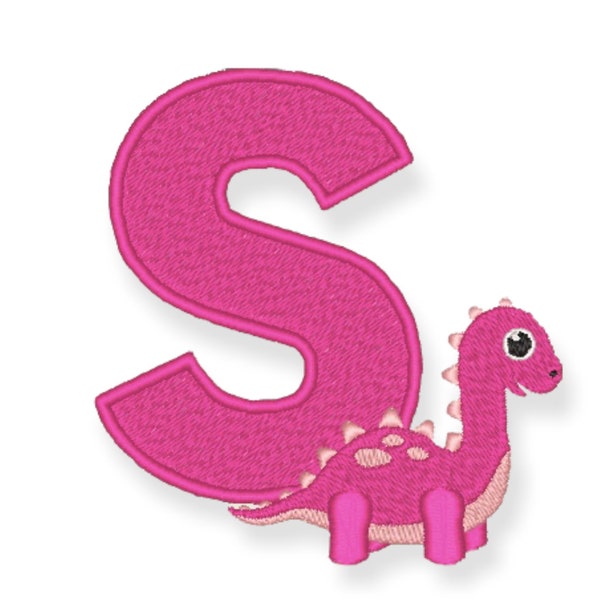 Letter S Dinosaur Machine Embroidery Design / Baby Animal INSTANT DOWNLOAD, 3 SIZES