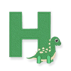 H Carta monograma dinosaurio digitalizado bordado archivo descargar múltiples tamaños