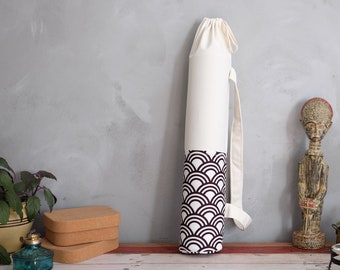 Abstract Wave Mat Bag, Geometric Scallop Mat Bag, Meditation Mat Cover, Canvas Mat Tote, Modern Yoga Mat Carrier, B&W, Handmade Yoga Mat Bag