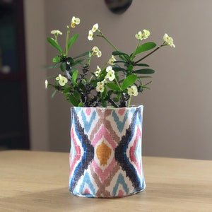 Handmade Ikat Fabric Plant Pot Cover: Bohemian Flower Bag