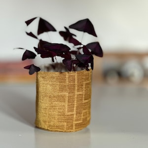 Handmade Mustard Velvet Plant Pot Cover: Reversible Fabric Basket
