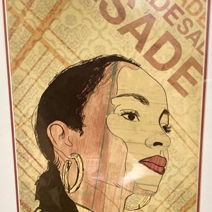 Vintage Framed Sade Adu Portrait Print: Singer Wall Art (22x16&quot;)