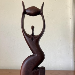 Hand Carved Wood African Mother and Child Sculpture (12&quot;)