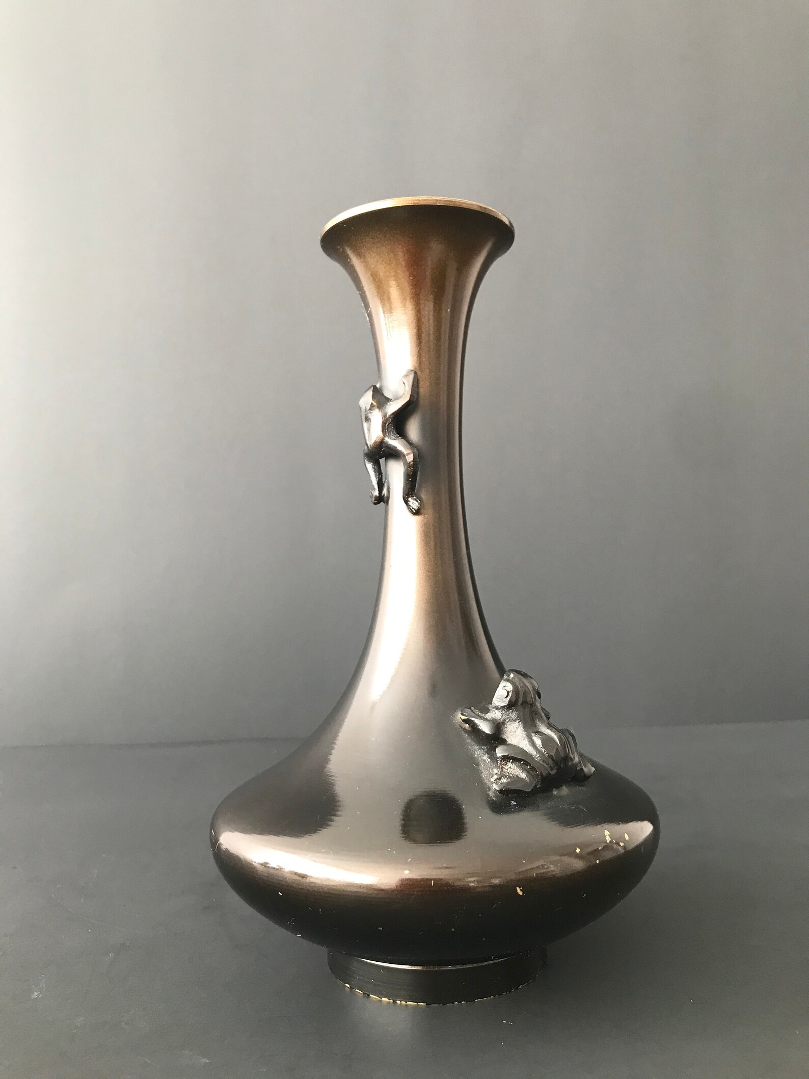 Vintage Bronze Japanese Vase Frog Sculpture Etsy