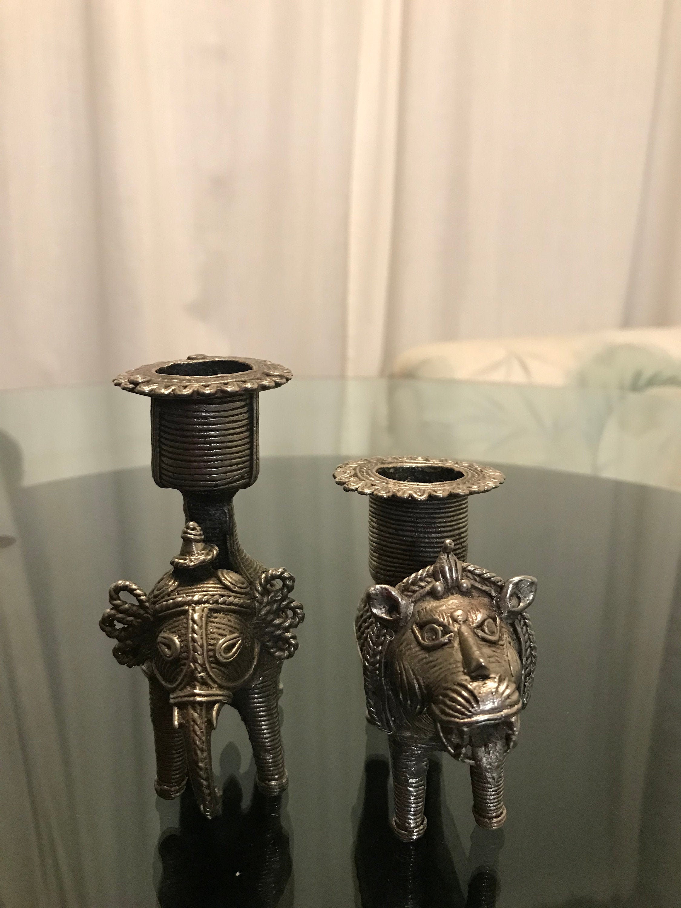 Metal Elephant and Tiger Candle Holder Pedestal Etsy