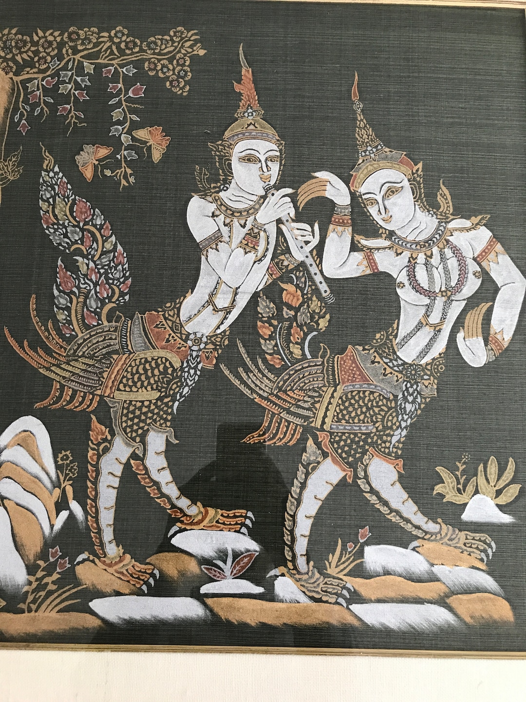 Vintage 1970s Thai Silk Painting: Kinnara Kinnari Figural Art - Etsy