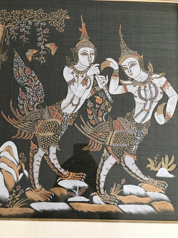 Vintage 1970s Thai Silk Painting: Kinnara Kinnari Figural Art - Etsy