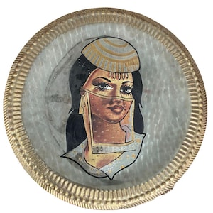 Etched Brass Wall Plate: Egyptian Woman Portrait with Flowers