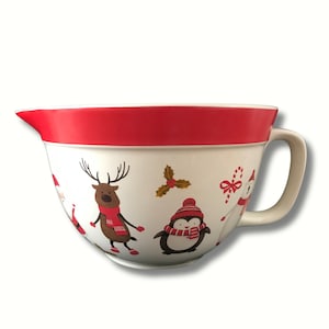 Classic Christmas Red Ceramic Batter Bowl and Whisk