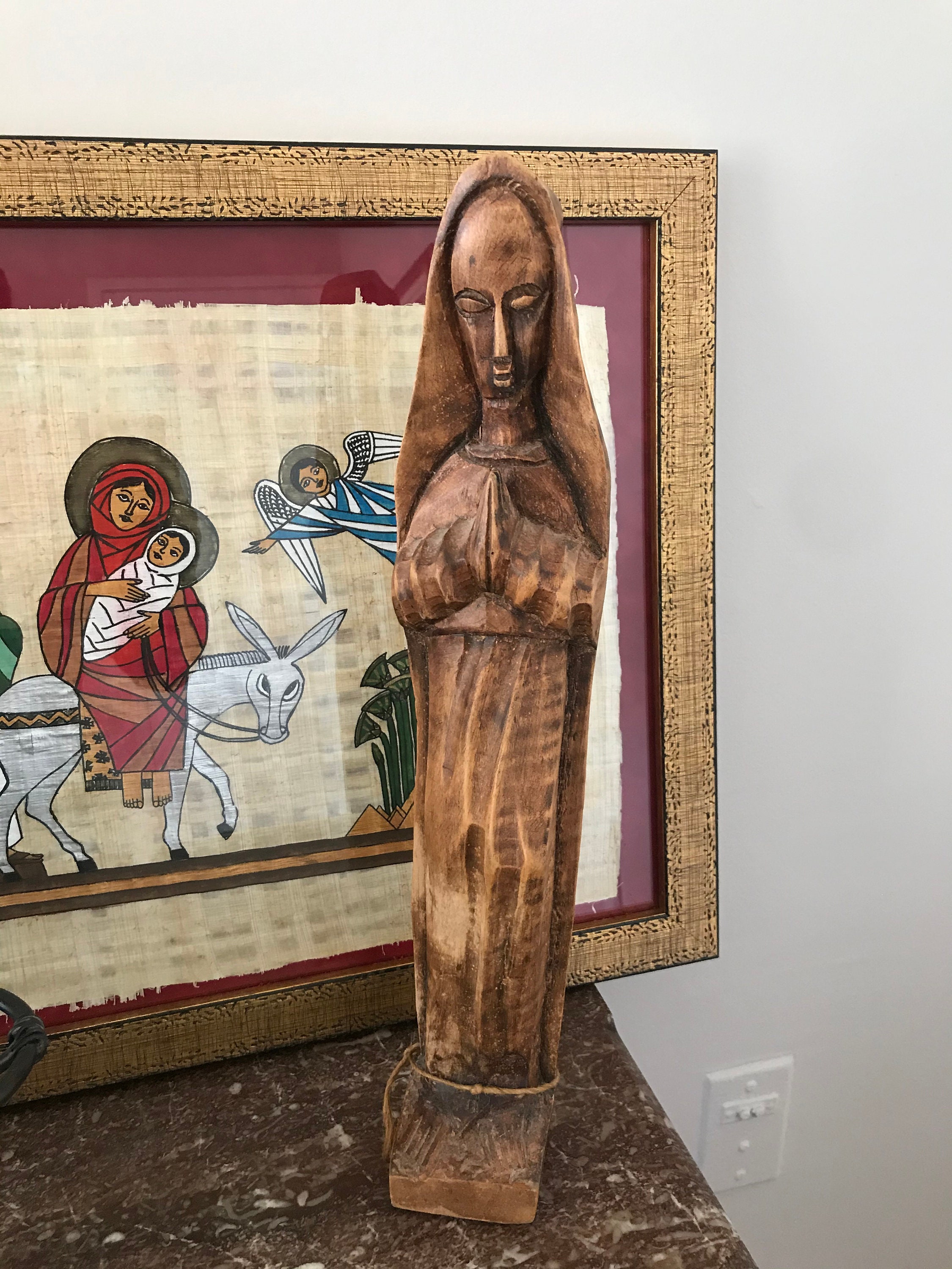 Vintage Wood Carved Virgin Mary OR Madonna Figure, Praying Mother Mary