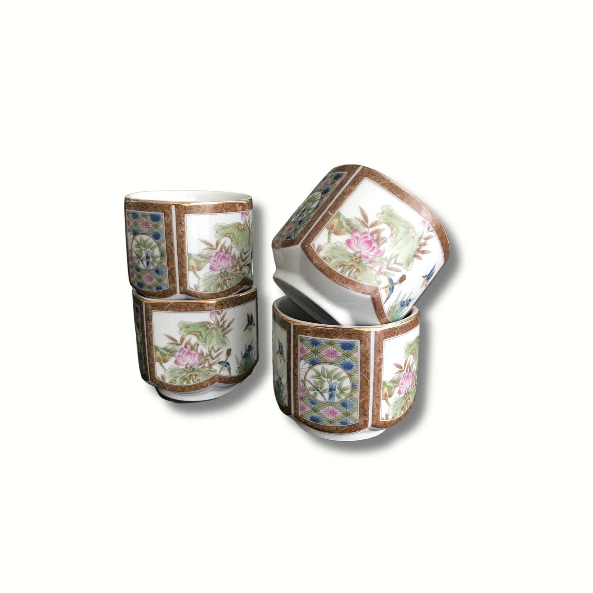 Set of Four Japanese Handleless Tea Cups, Japanese Ceramic Tea Cups