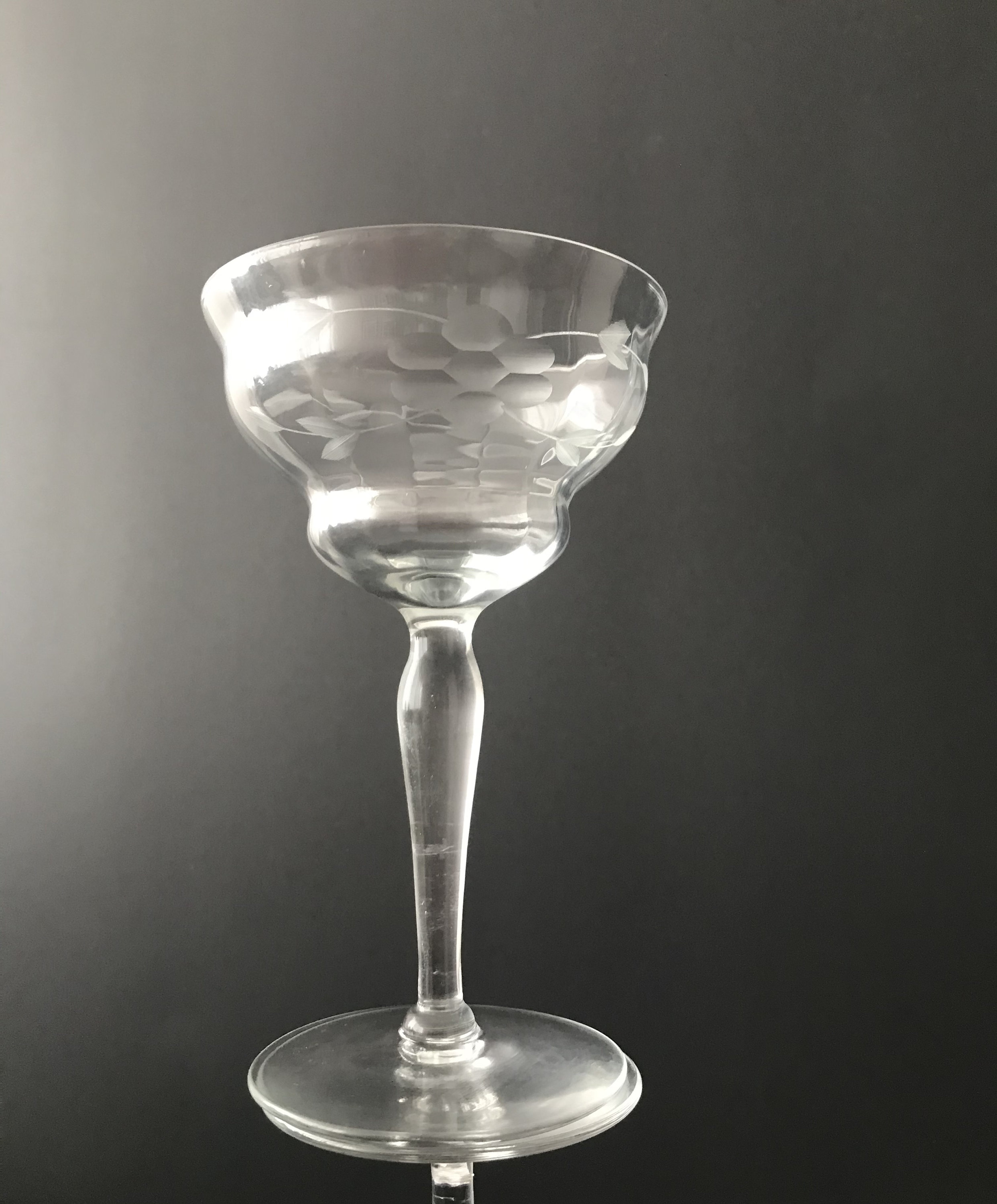 Vintage Flower & Leaf Etched Stemmed Dessert Glasses, Champagne Glasses