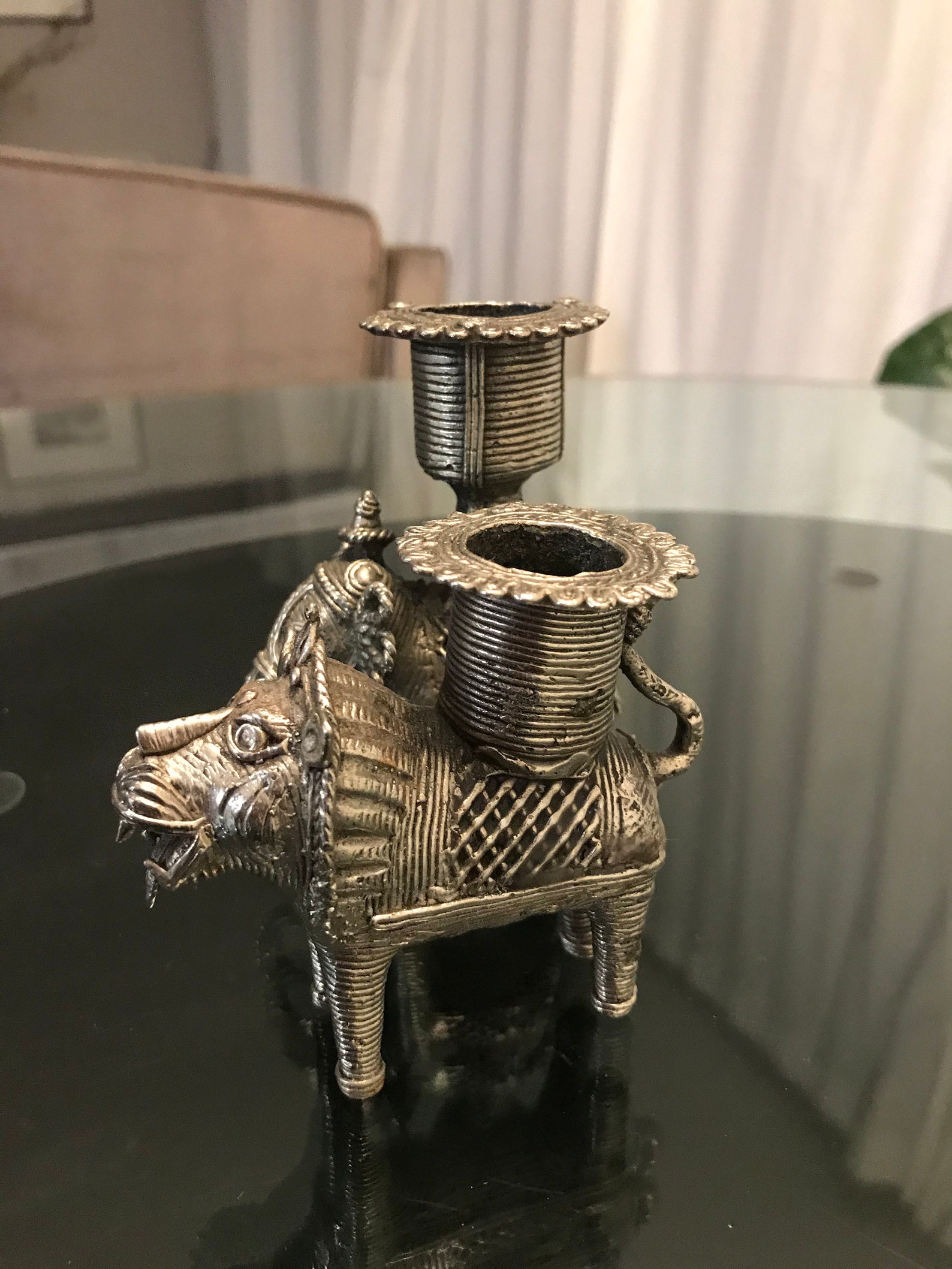 Metal Elephant and Tiger Candle Holder Pedestal Etsy