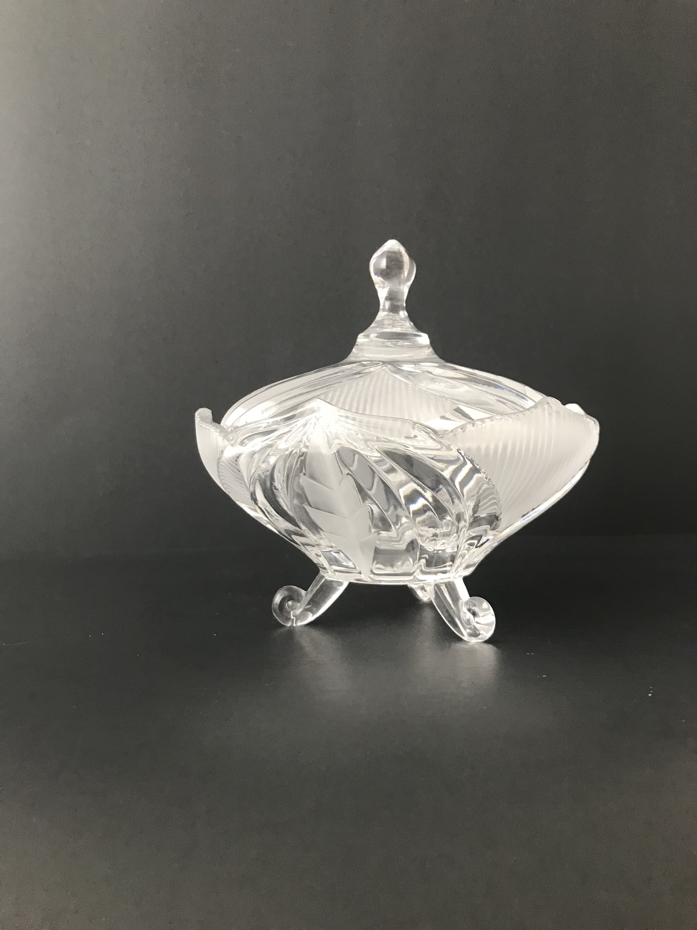 Brilliant Crystal cut glass candy dish / M and M dish with Frosted