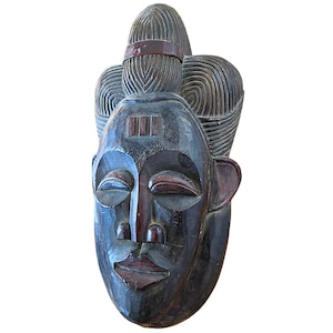 Vintage Tribal Balinese Mask, Hand Carved Indonesian Mask, Wood Carved Mask Authentic Ethnic Art, Protective Ceremonial Wooden Wall Decor