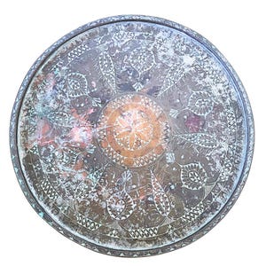 Indian Metal Tray, Artisanal Tray with Engraving, Copper Alloy Servitude Tray, Artisanal Bronzish Decoration, Artisanal Engraving