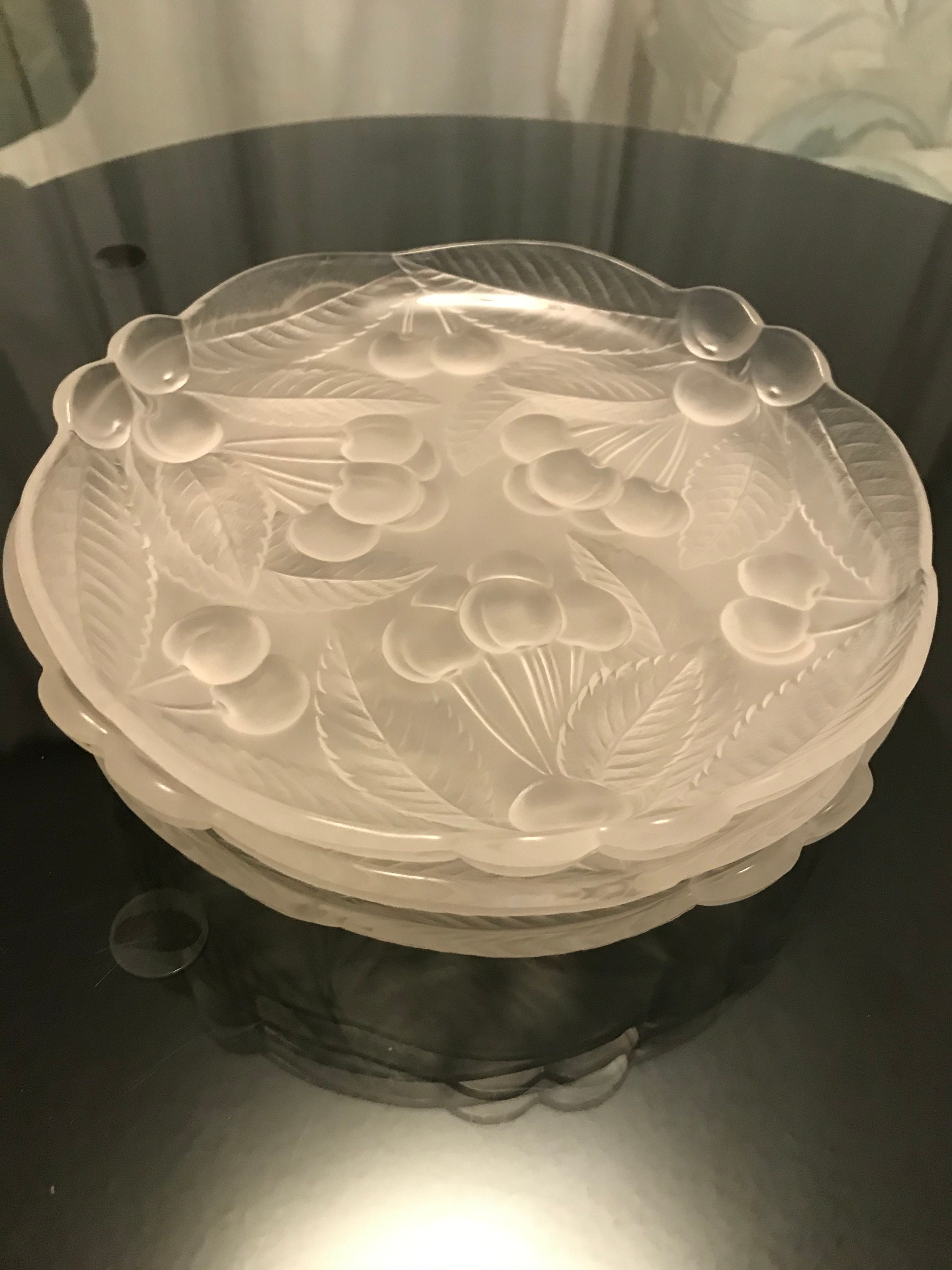 Set of 3 Vintage MIKASA Clear & Frosted Glass Salad Plate, Fruit Plate