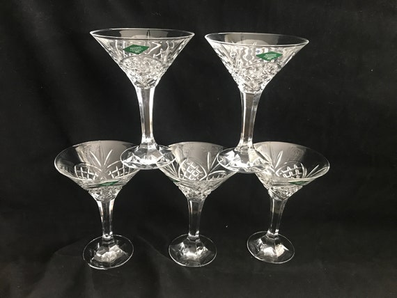 Set of 4 crystal water goblet stemware by designer Shannon Crystal.