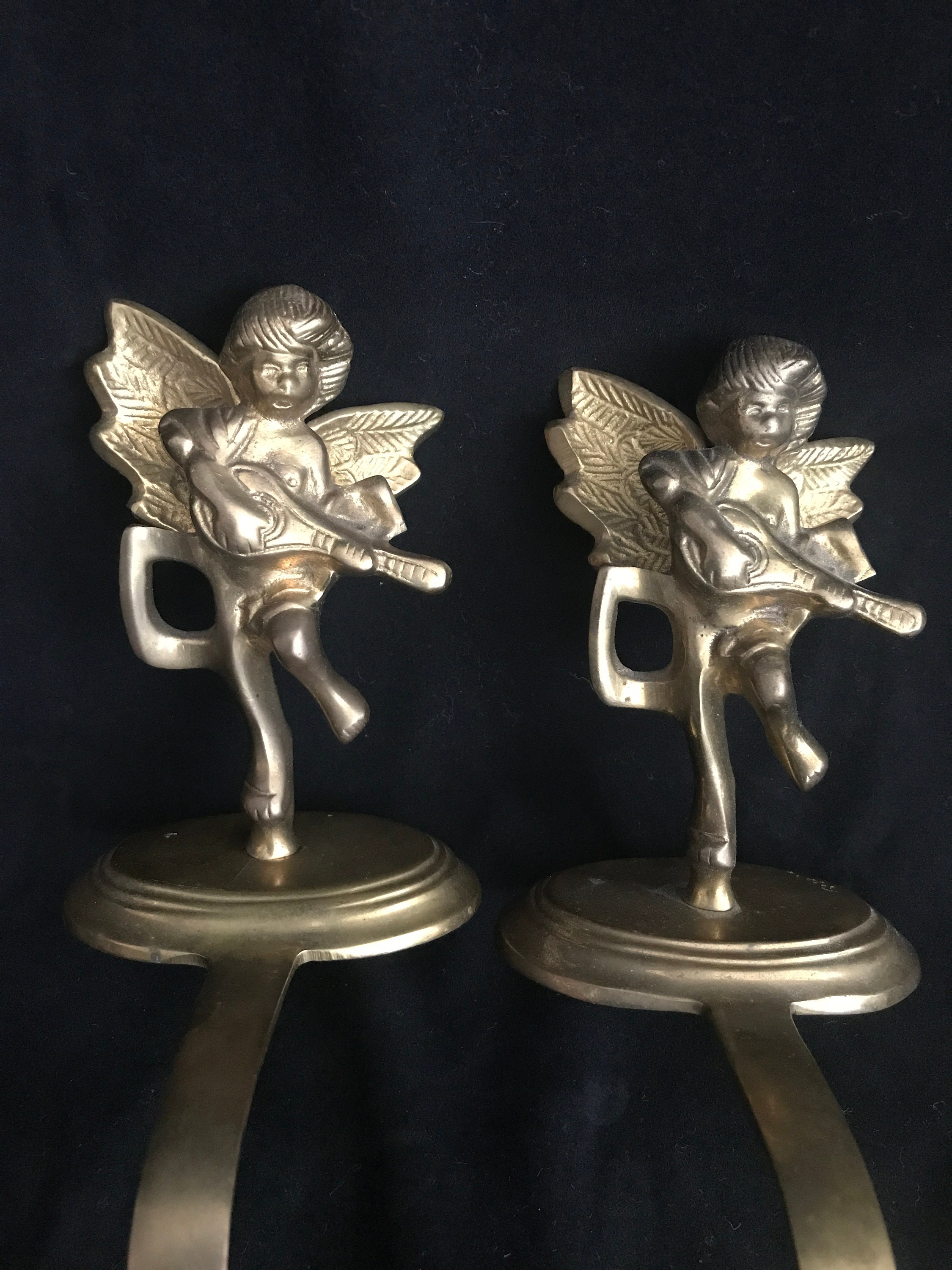 Vintage Solid Brass Cherub Stocking Holder, Brass Angel Vintage